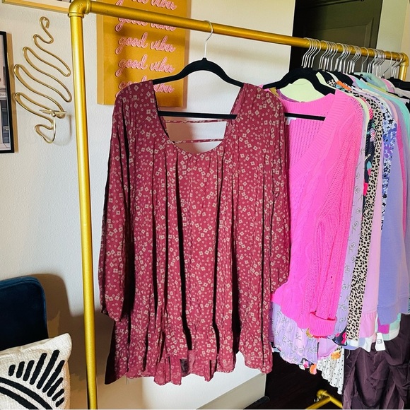 Free People Floral Long Sleeve Open Back Tunic Mini Dress - Picture 4 of 9